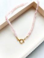 Beaded Necklace Pink Jade Rondelle
