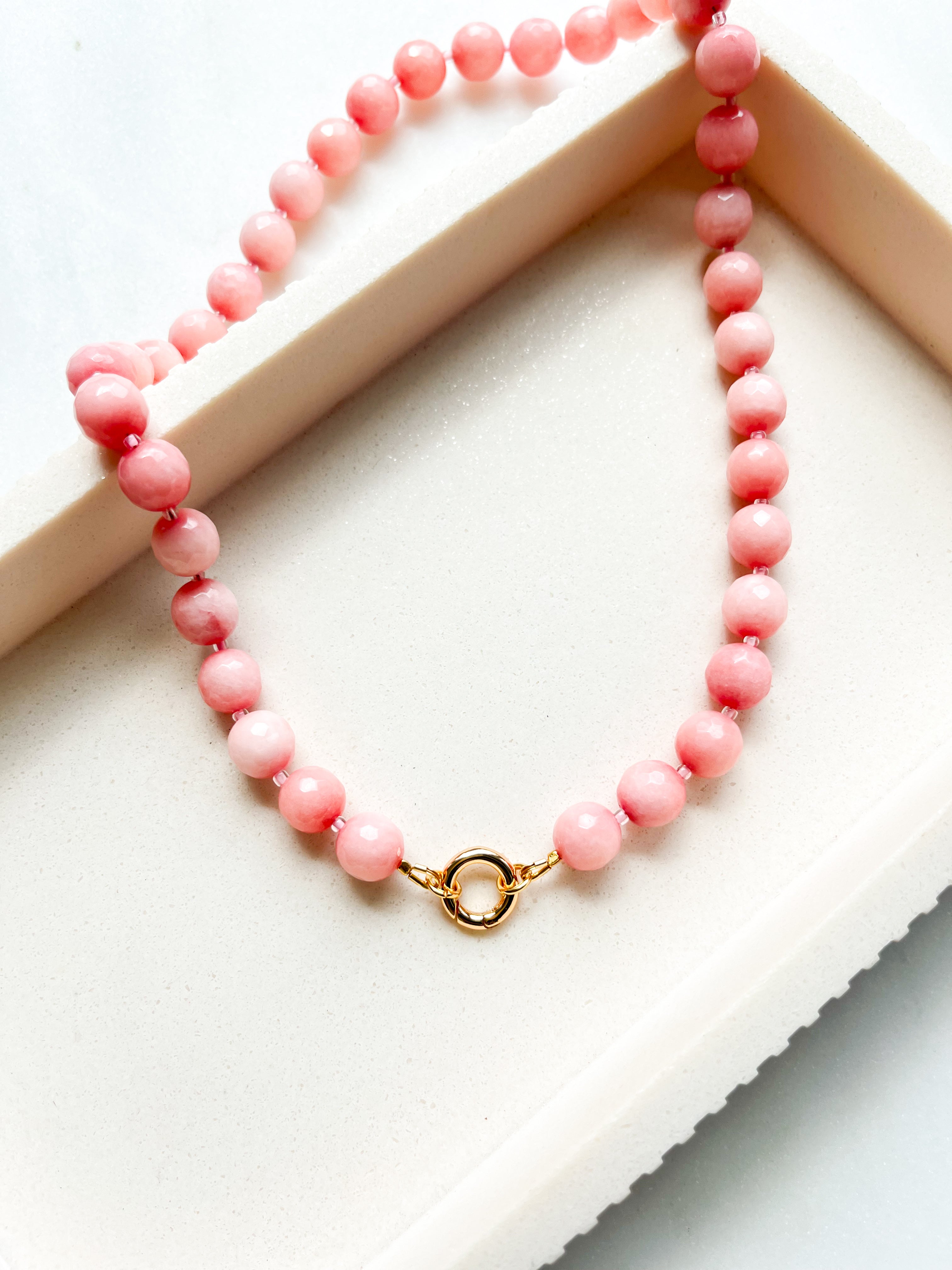 Beaded Necklace Pink Jade