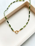 Beaded Necklace Green Jade and Pearls