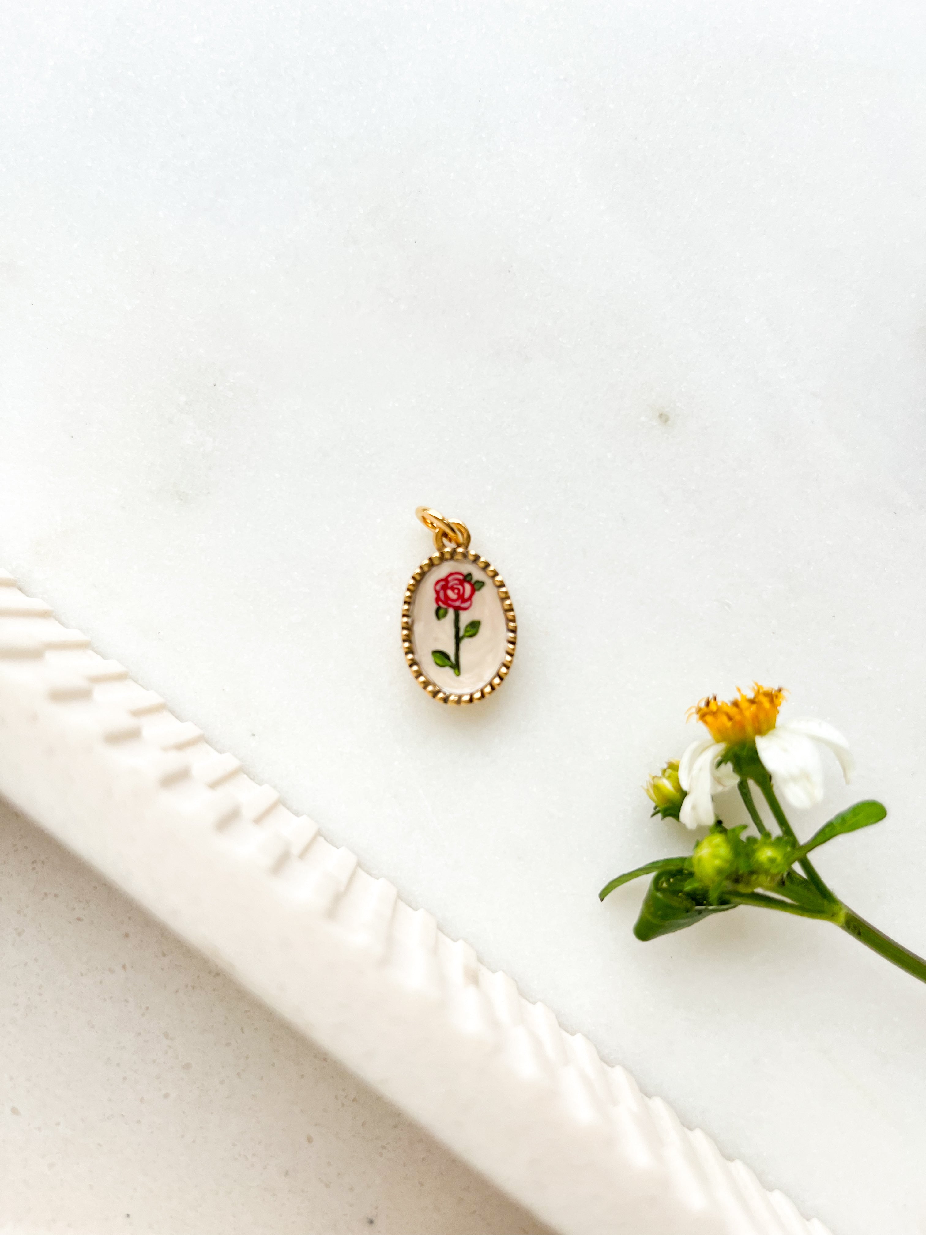 Handpainted Charm Red Rose