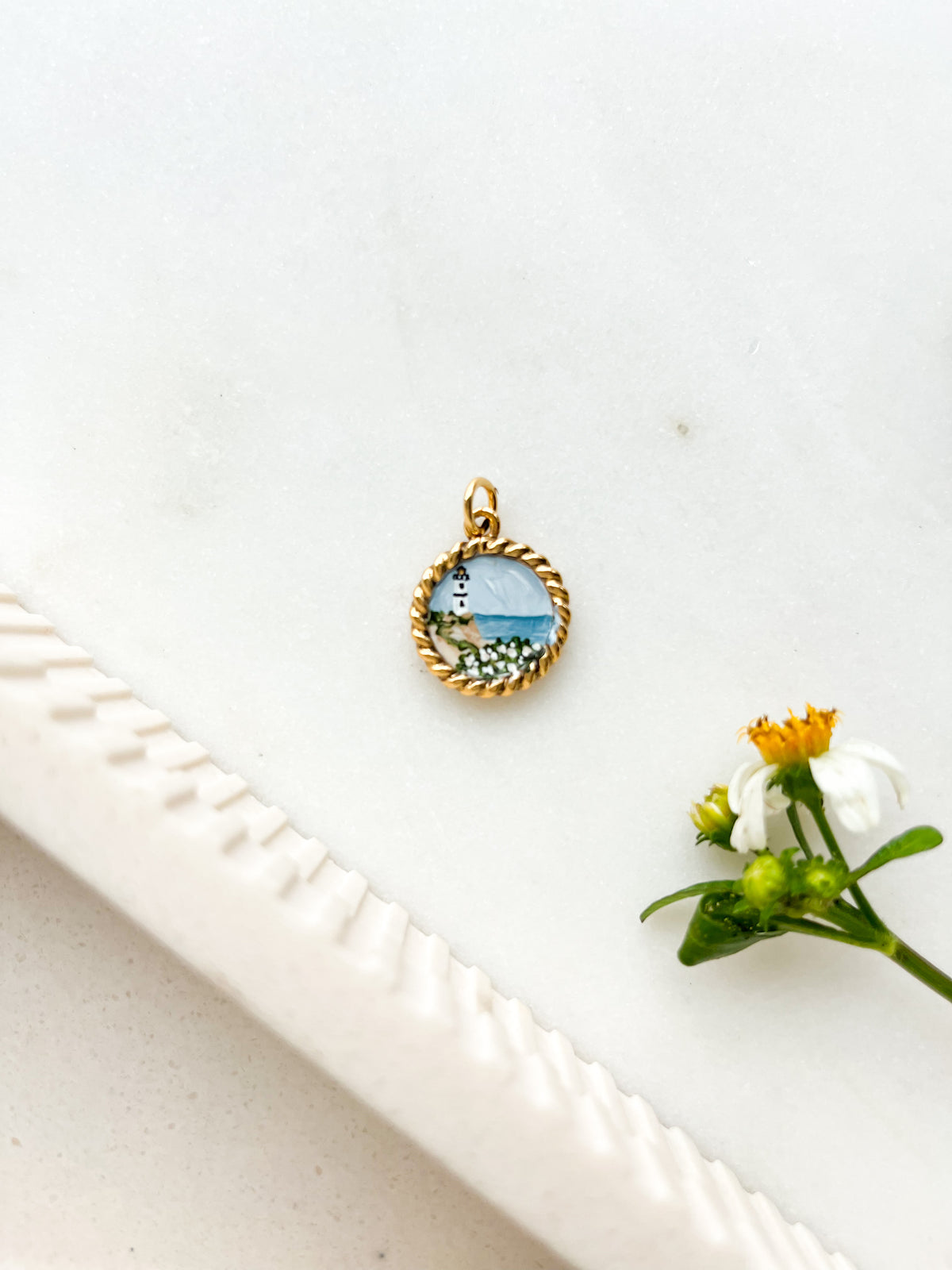 Handpainted Charm Hydrangea Lighthouse