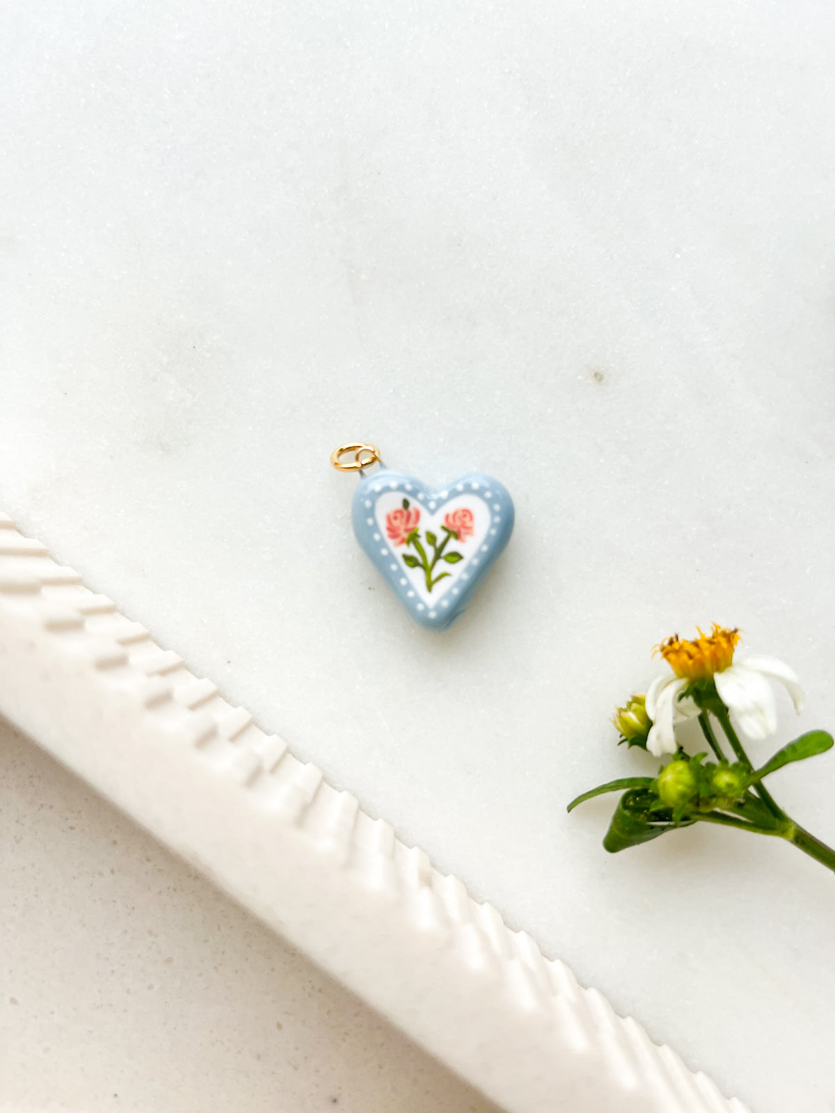 Handpainted Charm Heart Roses