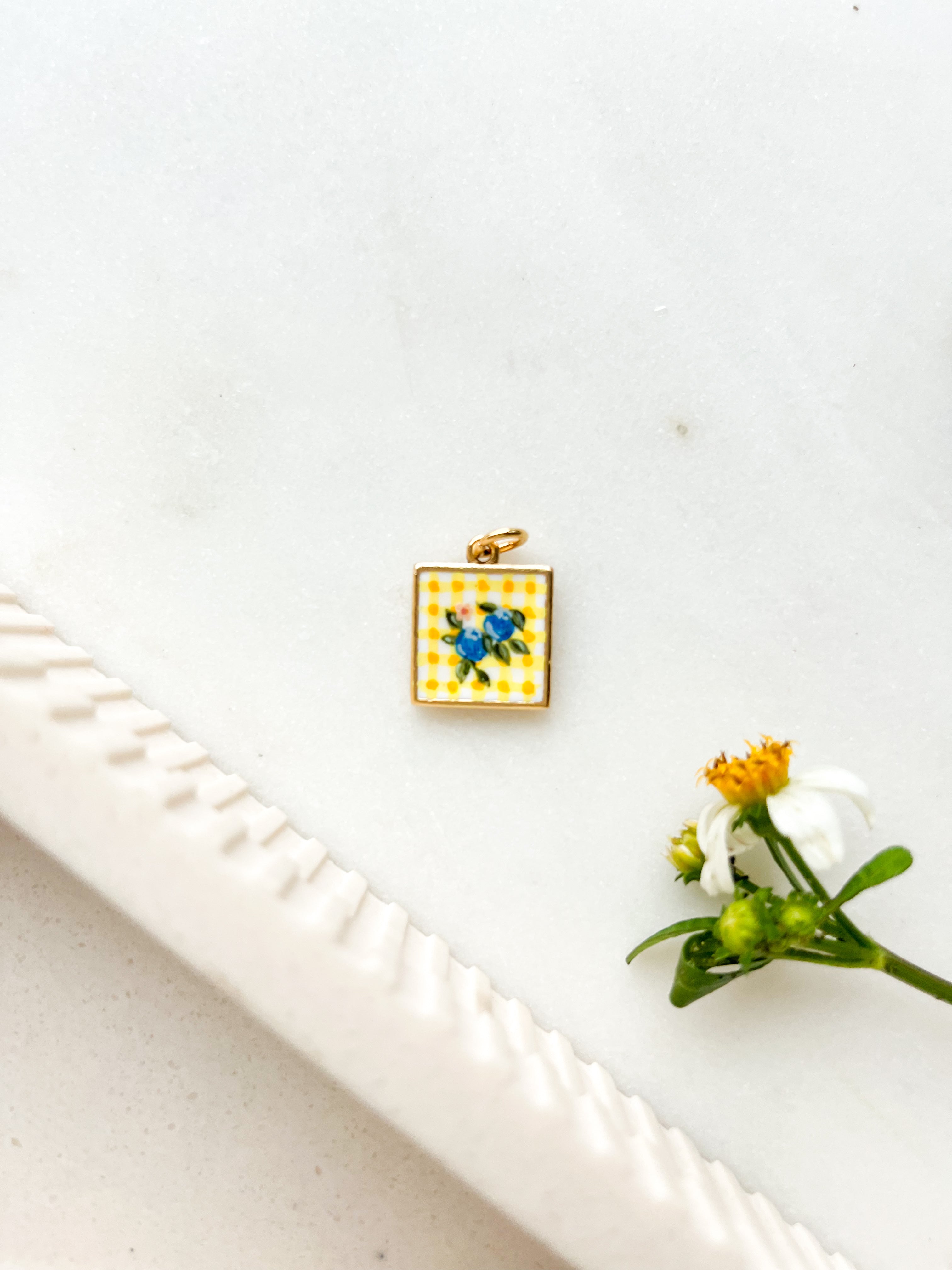 Handpainted Blueberry Gingham Charm