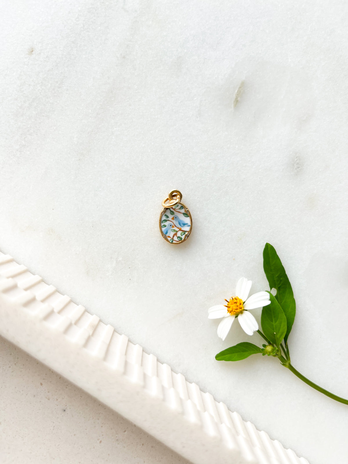 Handpainted Charm Blue Birds