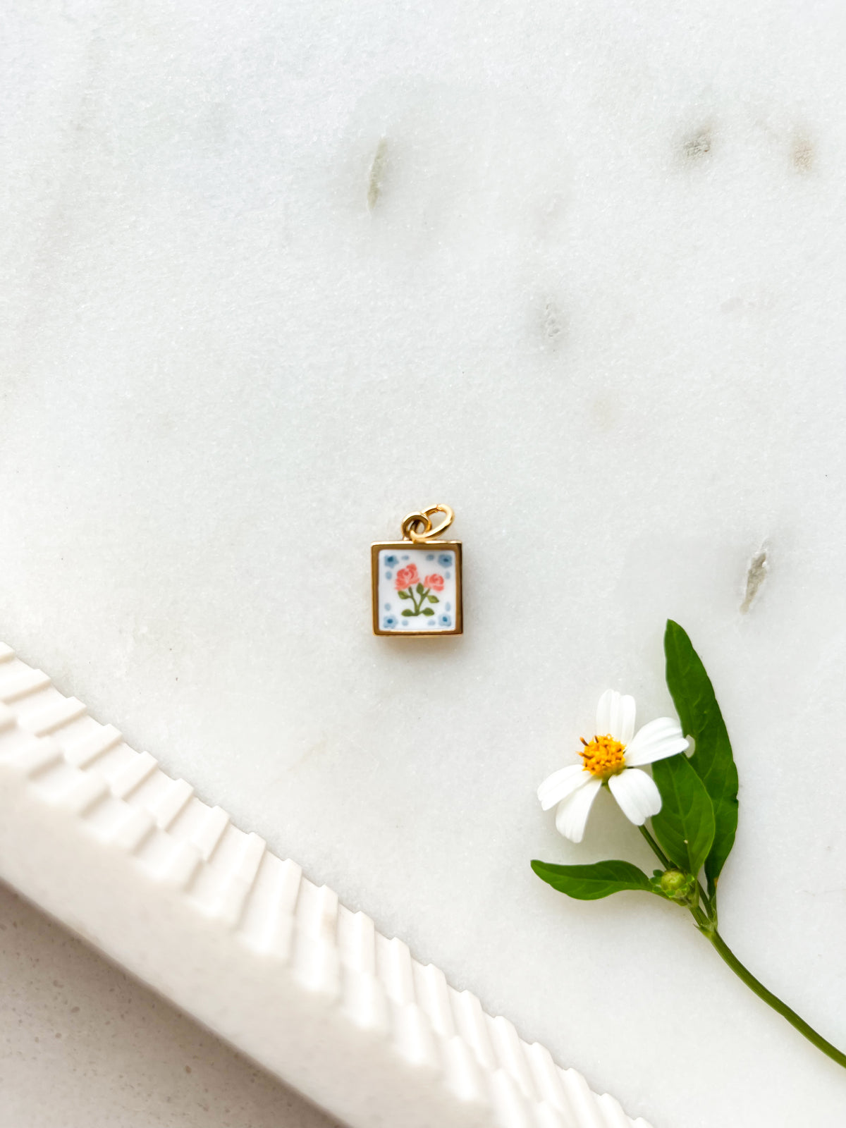 Handpainted Charm Lil Rose Tile